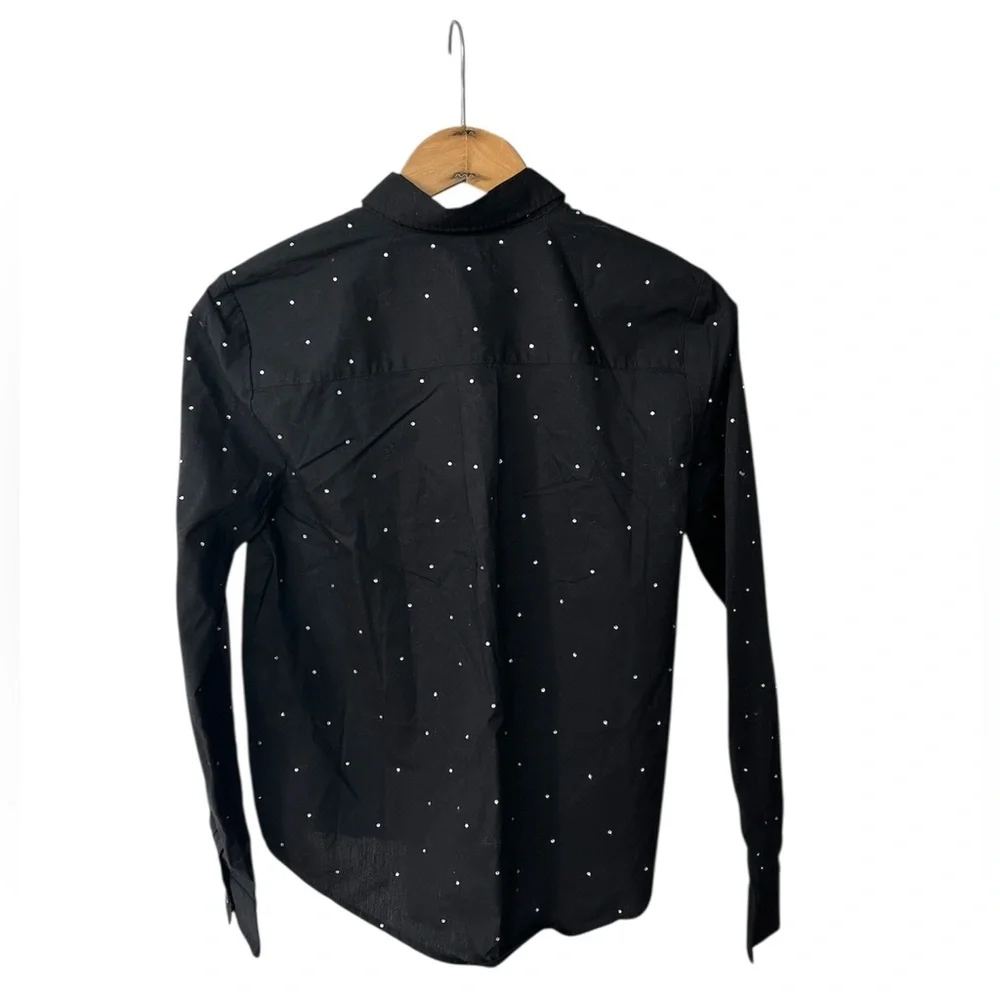 NWT J. Crew | Women’s Black Long Sleeve Button Down Rhinestone Shirt Size XXS